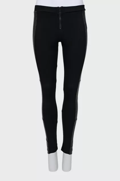 Black leggings with leather stripes