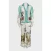 Silk suit with printed trousers