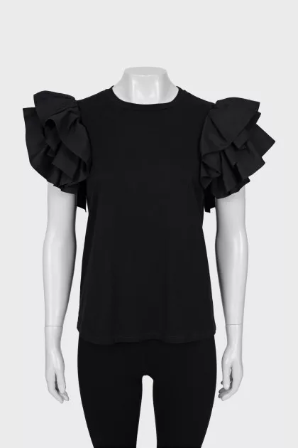 Black blouse with ruffled sleeves