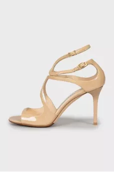 Beige patent leather sandals