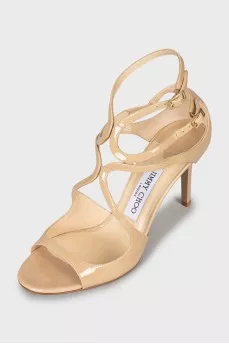 Beige patent leather sandals