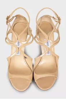 Beige patent leather sandals