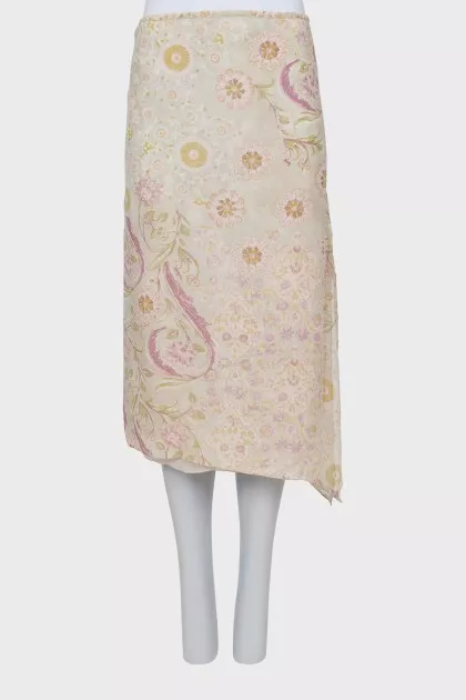Floral silk midi skirt
