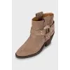 Suede ankle boots with slanted heel