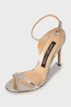 Silver sandals with embossed pattern