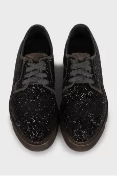 Lace-up shoes decorated with rhinestones