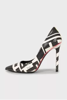 Printed shoes with embossed leather