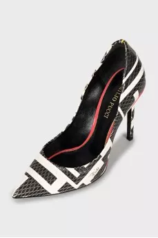 Printed shoes with embossed leather