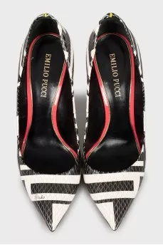 Printed shoes with embossed leather