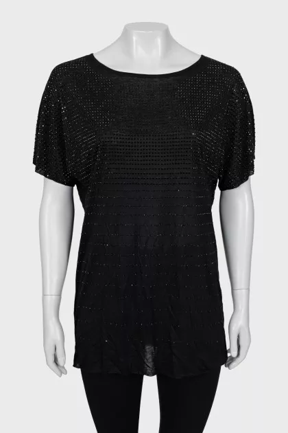 Black T-shirt decorated with rhinestones