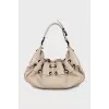 Leather hobo bag with drawstrings