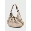 Leather hobo bag with drawstrings