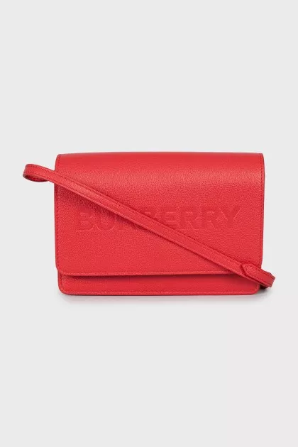 Rectangular crossbody bag in leather, with tag