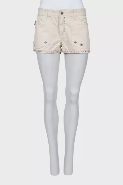 Denim shorts with metallic rhinestones