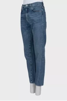 Blue jeans with asymmetric seams