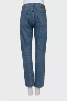 Blue jeans with asymmetric seams