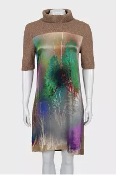 Knitted dress with silk insert
