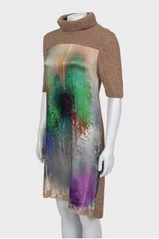 Knitted dress with silk insert
