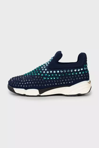 Textile sneakers decorated with rhinestones