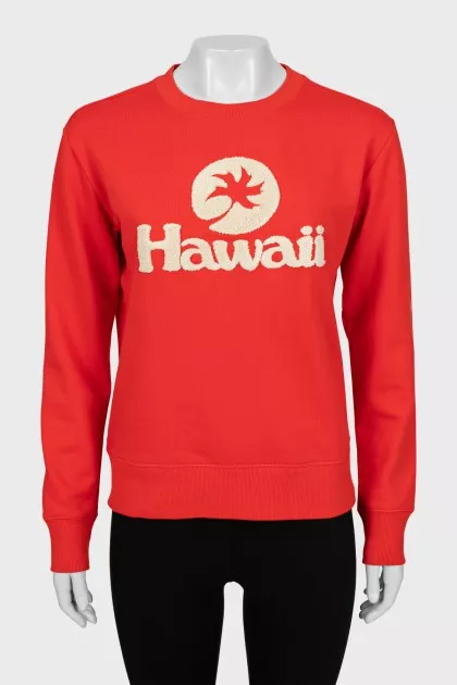 Red sweatshirt with embossed print