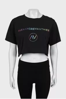 Crop T-shirt with signature print