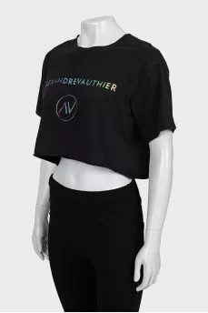 Crop T-shirt with signature print