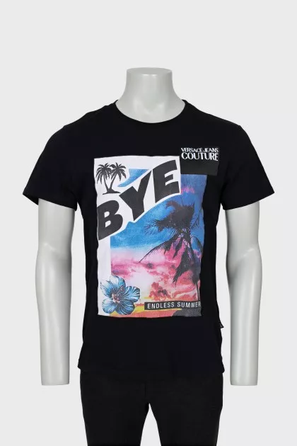 Men's black T-shirt with print