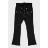 Leather flared trousers with tag