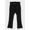 Leather flared trousers with tag