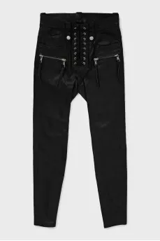 Leather trousers with silver hardware