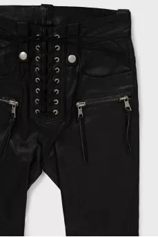 Leather trousers with silver hardware