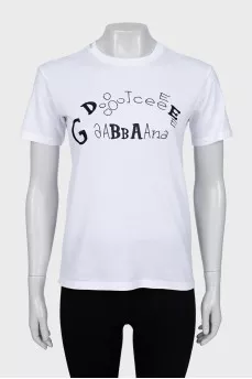 White T-shirt with embroidery and print