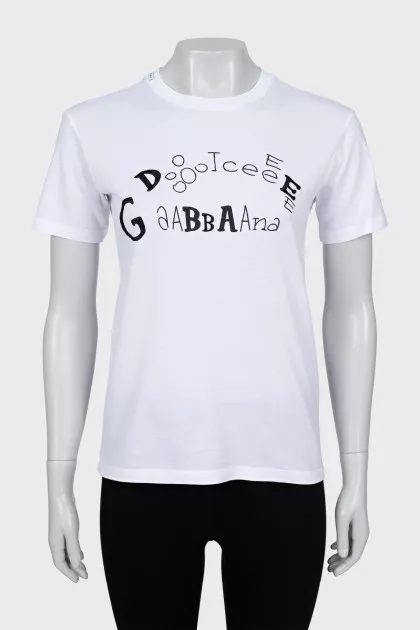 White T-shirt with embroidery and print