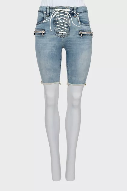 Lace-up denim shorts