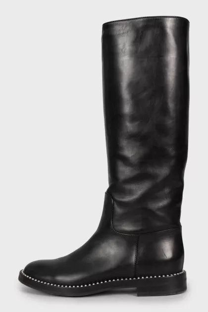 Leather boots decorated with rhinestones