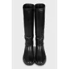 Leather boots decorated with rhinestones