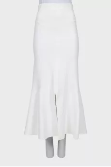 White godet skirt with front slit