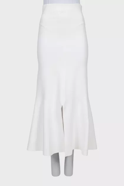 White godet skirt with front slit