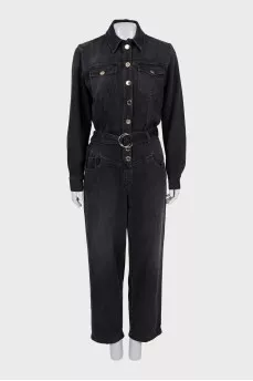 Button down denim overalls