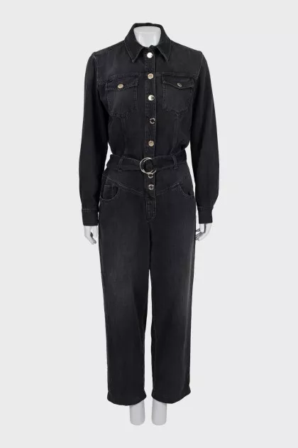 Button down denim overalls