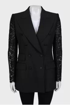 Fitted jacket with lace sleeves