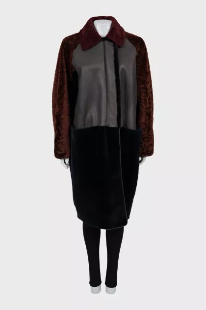 Combined color sheepskin coat