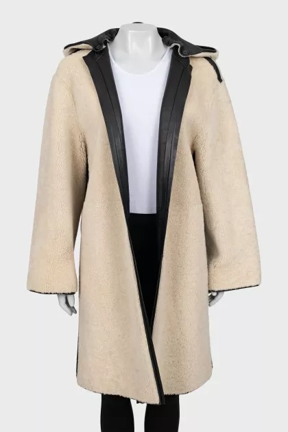 Sheepskin coat with removable hood