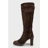 Suede boots with contrast stitching