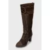 Suede boots with contrast stitching