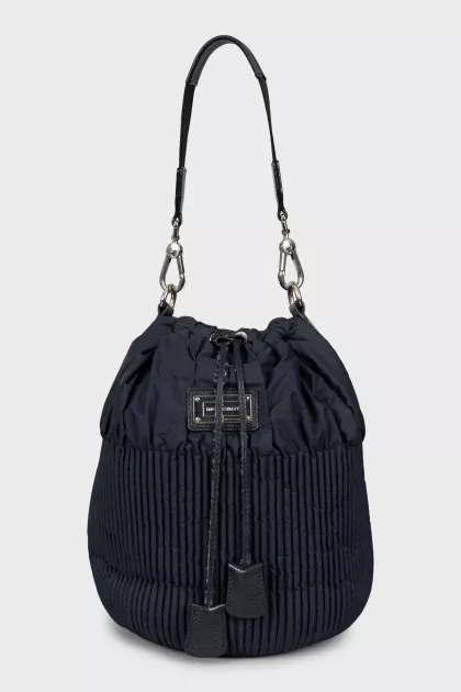 Blue textile bucket bag