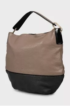Two-tone leather shopper bag