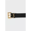 Leather belt with branded logo