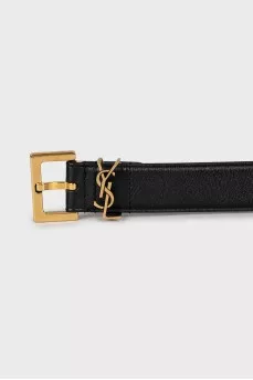 Leather belt with branded logo