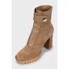 Suede ankle boots with wooden heel